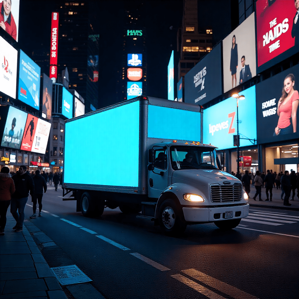Led advertising truck moving around the busy streets of jumeriah beach