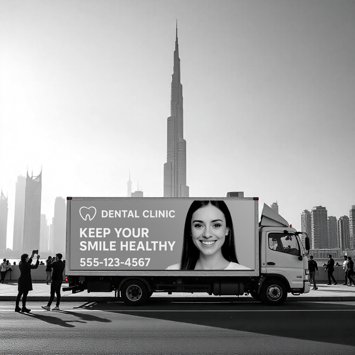 Mobilebillboard stationed near downtown dubai