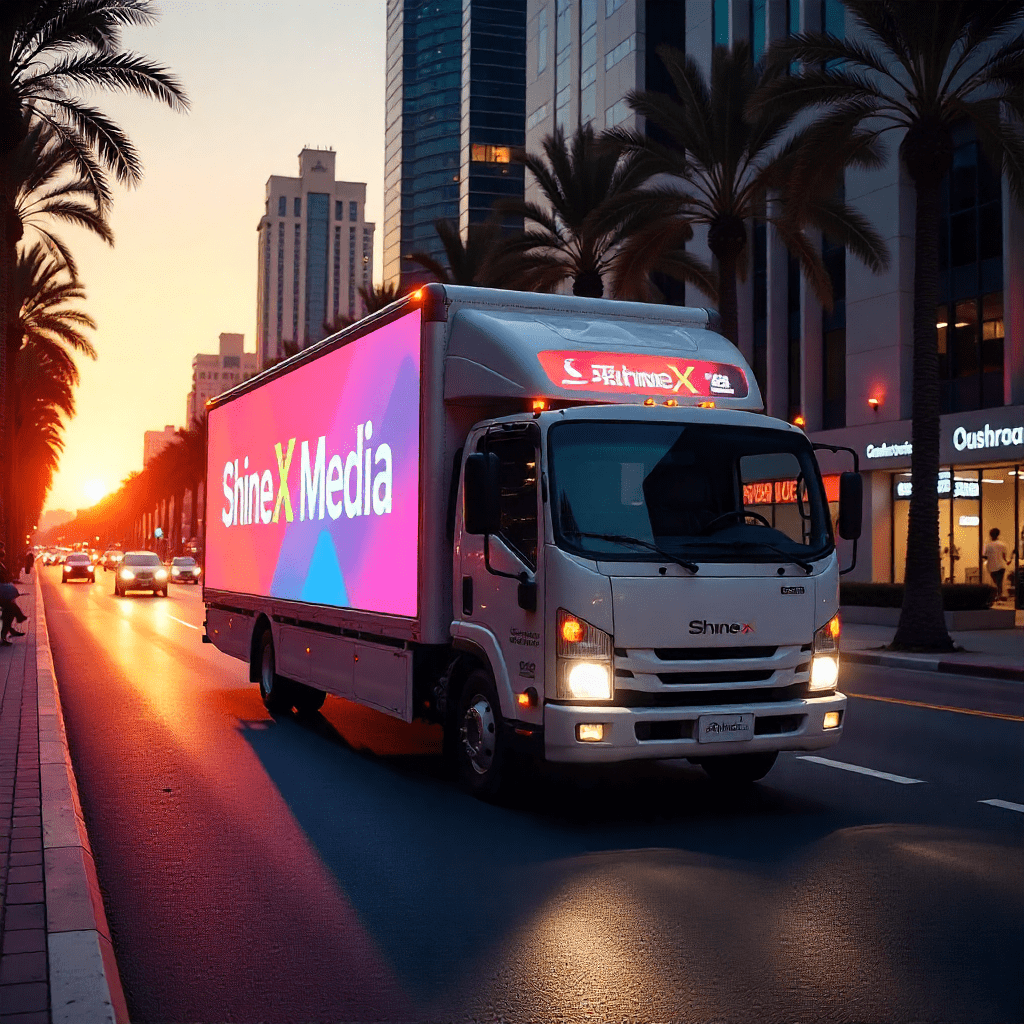 Mobile LED billboard truck moving around Old Dubai Street