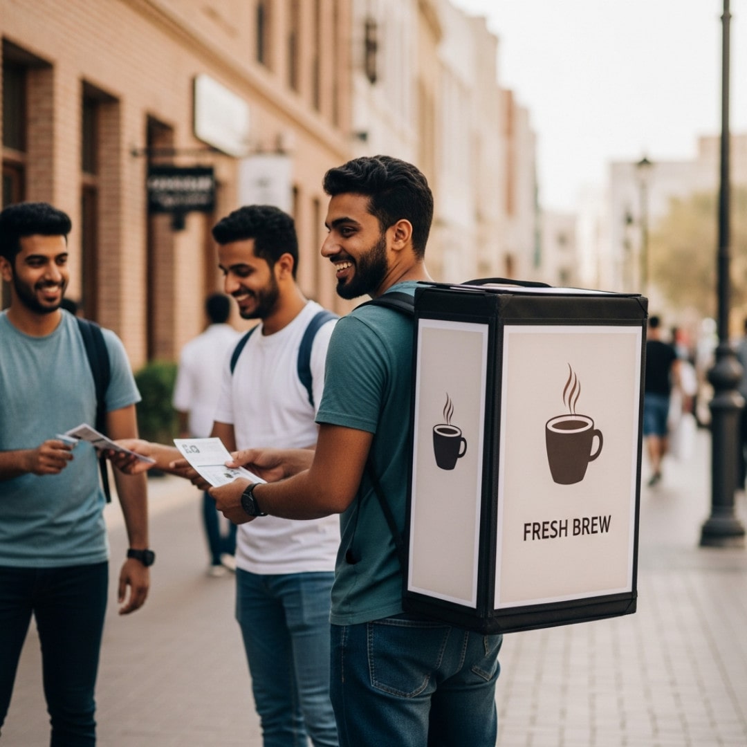 Human Walking in the Streets of Dubai with Billboards