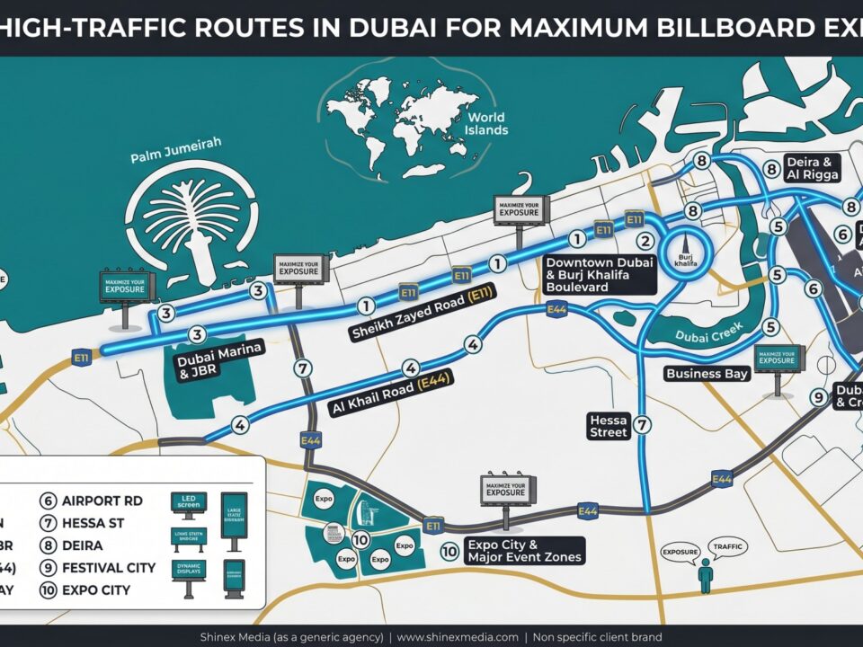 Map of top OOH advertising routes in Dubai